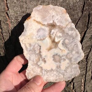 Pink (6) flower agate slab with stand | crystal